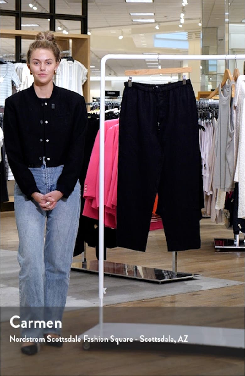 Elastic Waist Crop Straight Leg Linen Pants, sales video thumbnail
