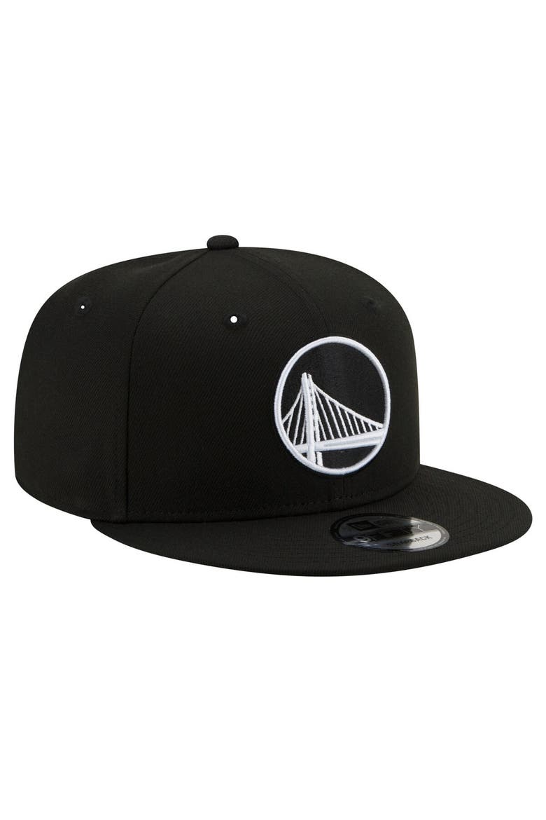 Men's New Era Golden State Warriors Black & White 9FIFTY Snapback Hat, Alternate, color, Black