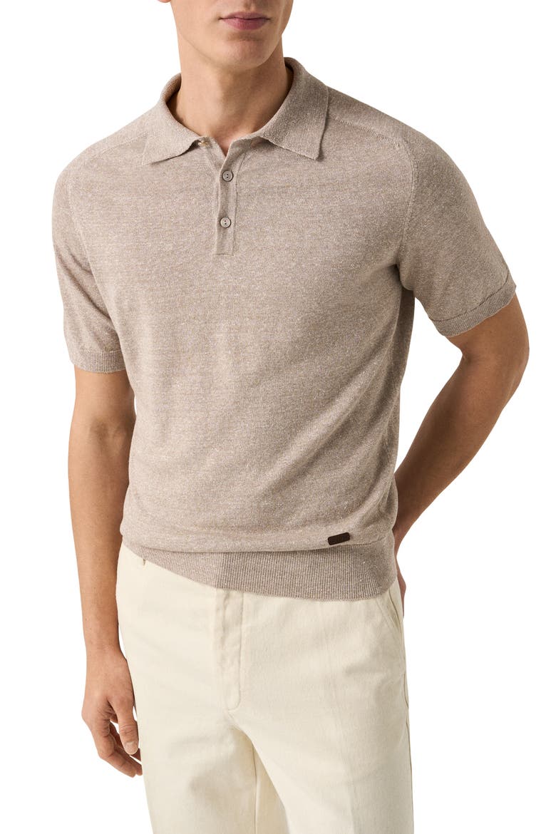 Linen & Cotton Fine Knit Polo, Main, color, LIGHT BEIGE