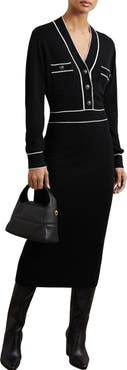 Reiss Lorrie Tipped Long Sleeve Wool & Cashmere Blend Sweater Dress