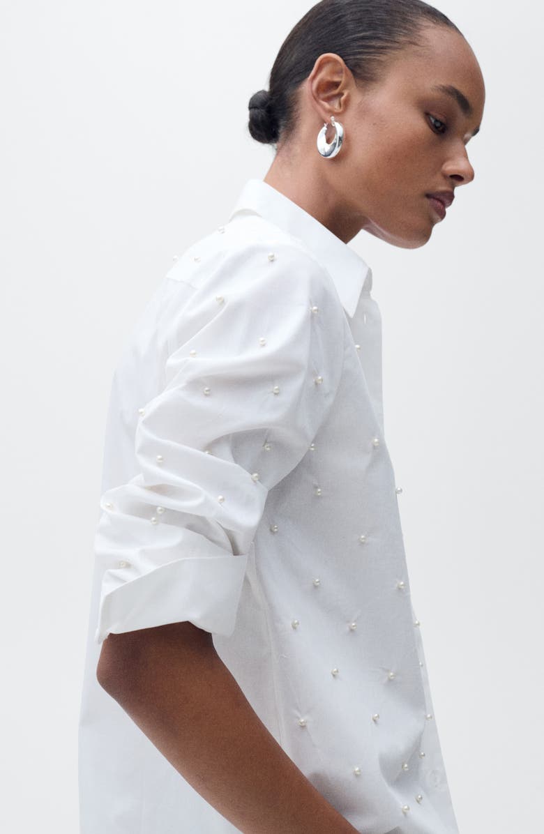 MANGO Faux Pearl Cotton Button-Up Shirt, Alternate, color, 