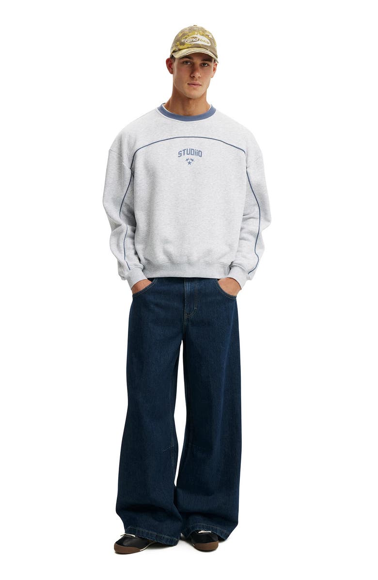 Cotton On Men's Box Fit Graphic Crew Sweater, Alternate, color, Grey Marle Studiio 91