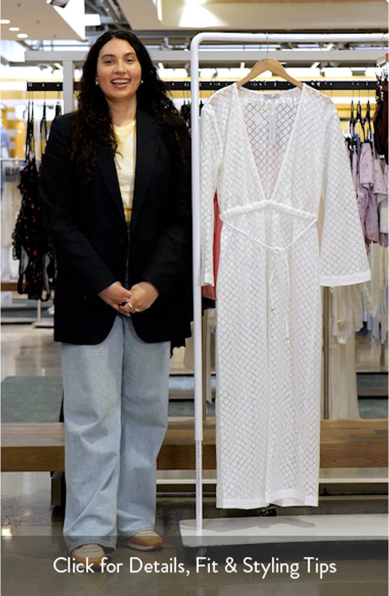 Tie Belt Long Sleeve Sheer Lace Cover-Up Dress, sales video thumbnail