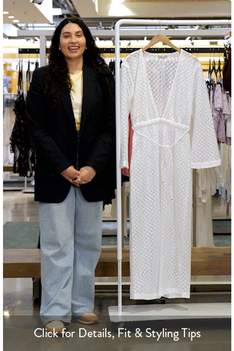 Tie Belt Long Sleeve Sheer Lace Cover-Up Dress video
