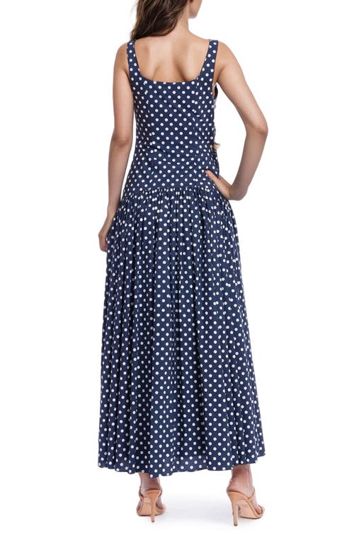 Jewel Badgley Mischka Polka Dot Drop Waist Cotton Maxi Dress In Blue