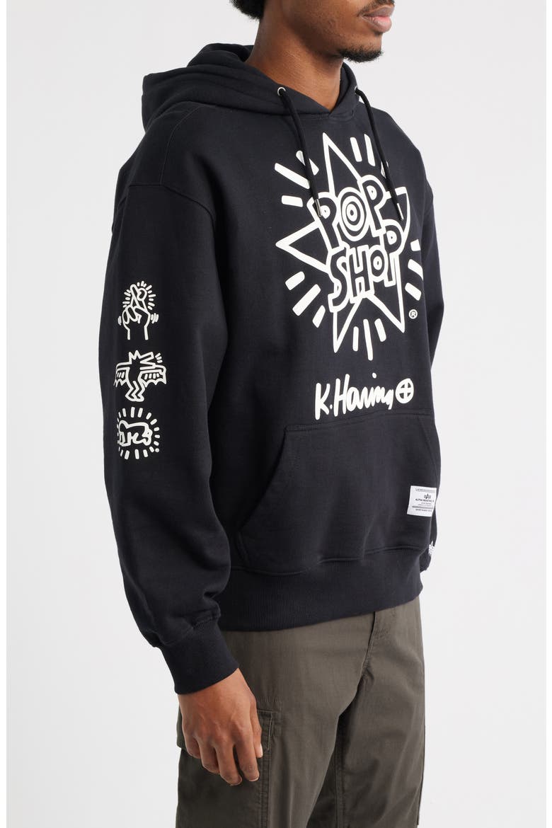 x Keith Haring Alpha Cotton Hoodie, Alternate, color, BLACK
