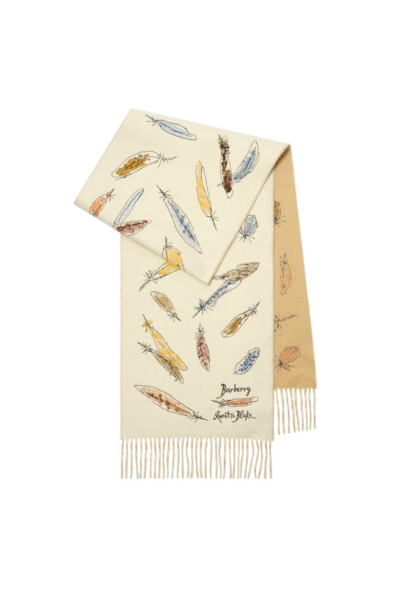 Feather Print Cashmere Scarf, Main, color, Sand beige