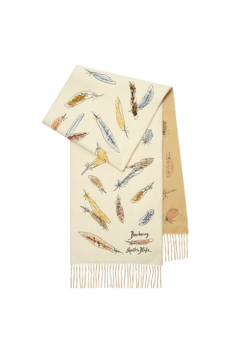 Burberry Feather Print Cashmere Scarf, Main, color, Sand Beige