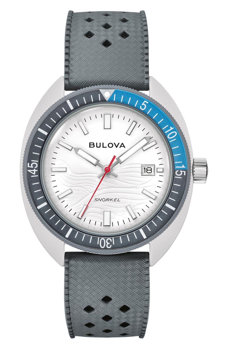 BULOVA Snorkel Sea Turtle Rubber Strap Watch, 41mm, Main, color, 