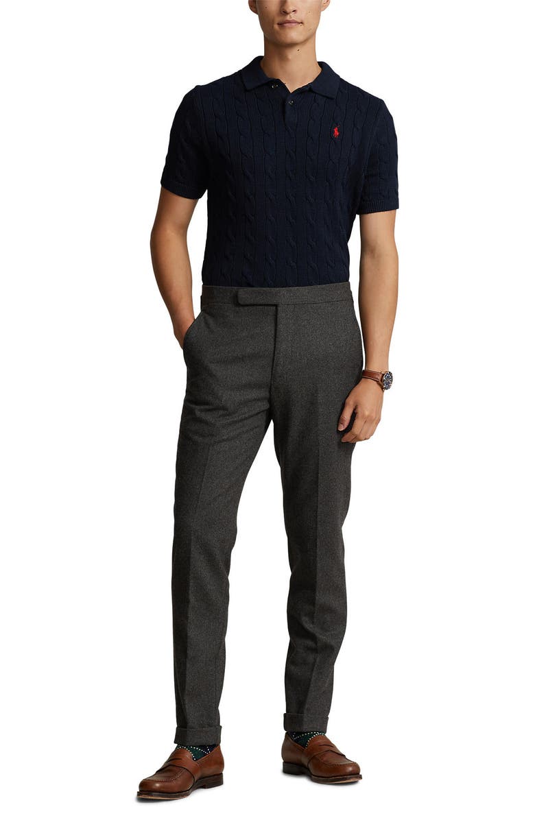 Polo Ralph Lauren Cable Short Sleeve Polo Sweater, Alternate, color, Hunter Navy