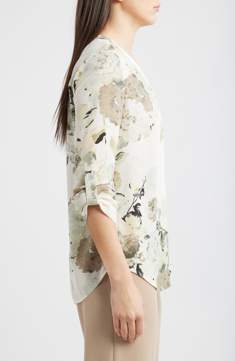 AK ANNE KLEIN Floral Popover Top, Alternate, color, Soft Aloe Multi