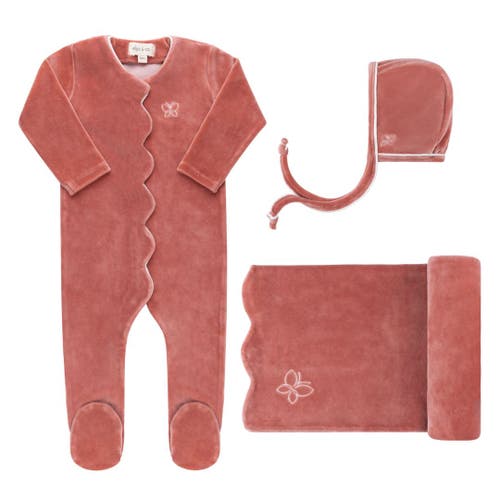 Ely's & Co. Velour Embroidered Bird & Butterfly Collection In Dark Pink