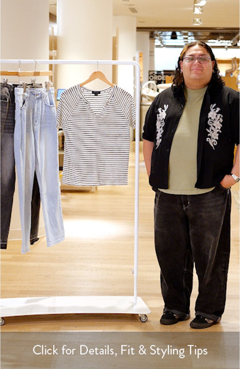 Stripe Notch V-Neck Cotton Blend T-Shirt, sales video thumbnail