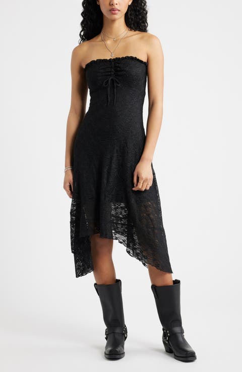 Strapless Lace Asymmetric Hem Dress