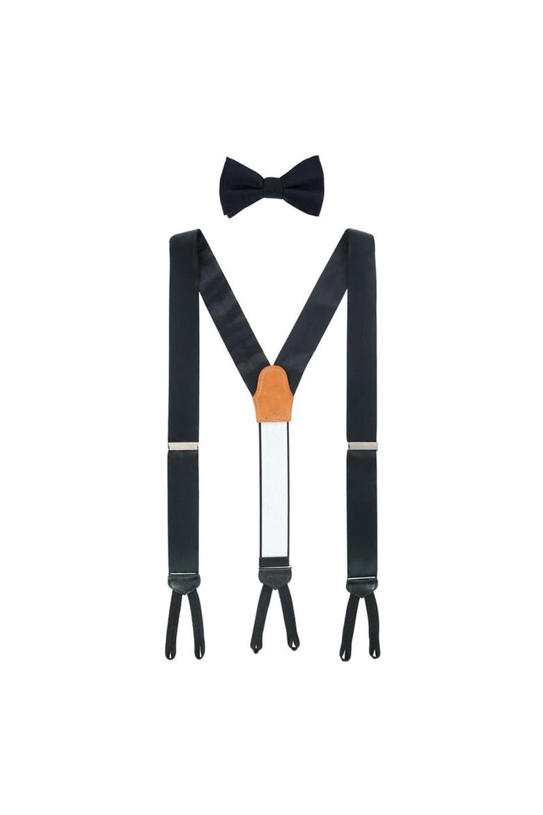 Sutton Solid Color Silk Brace and Bow Tie Combo, Main, color, Black