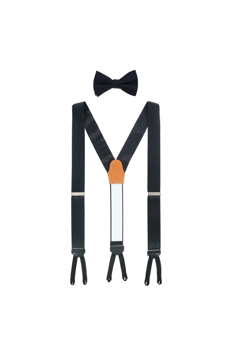 Trafalgar Sutton Solid Color Silk Brace and Bow Tie Combo, Main, color, Black