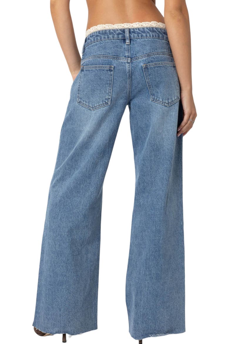 Karlie Lace Trim Low Rise Wide Leg Jeans, Alternate, color, BLUE