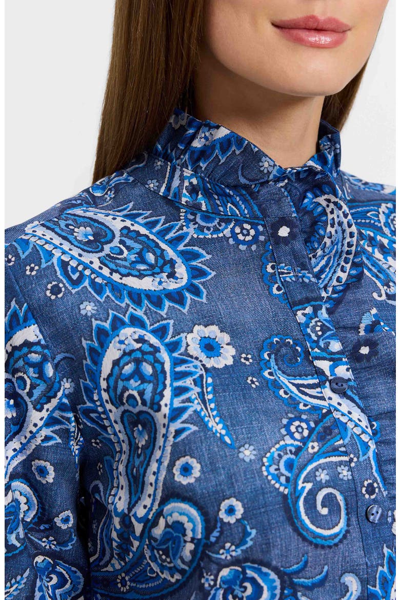 Sadie Paisley Ruffle Cotton Poplin Button-Up Shirt, Alternate, color, BLUE/ MULTI