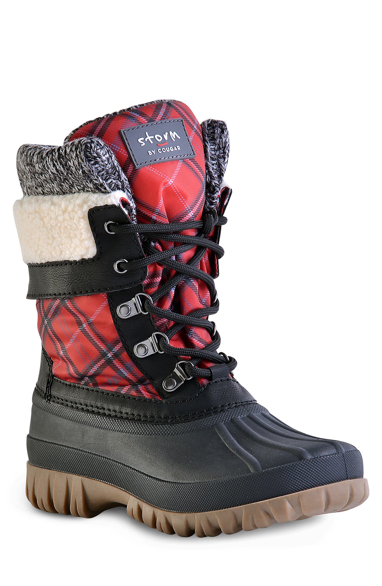 Creek Waterproof Faux Shearling Lined Snow Boot, Main, color, RED CHECK PLAID