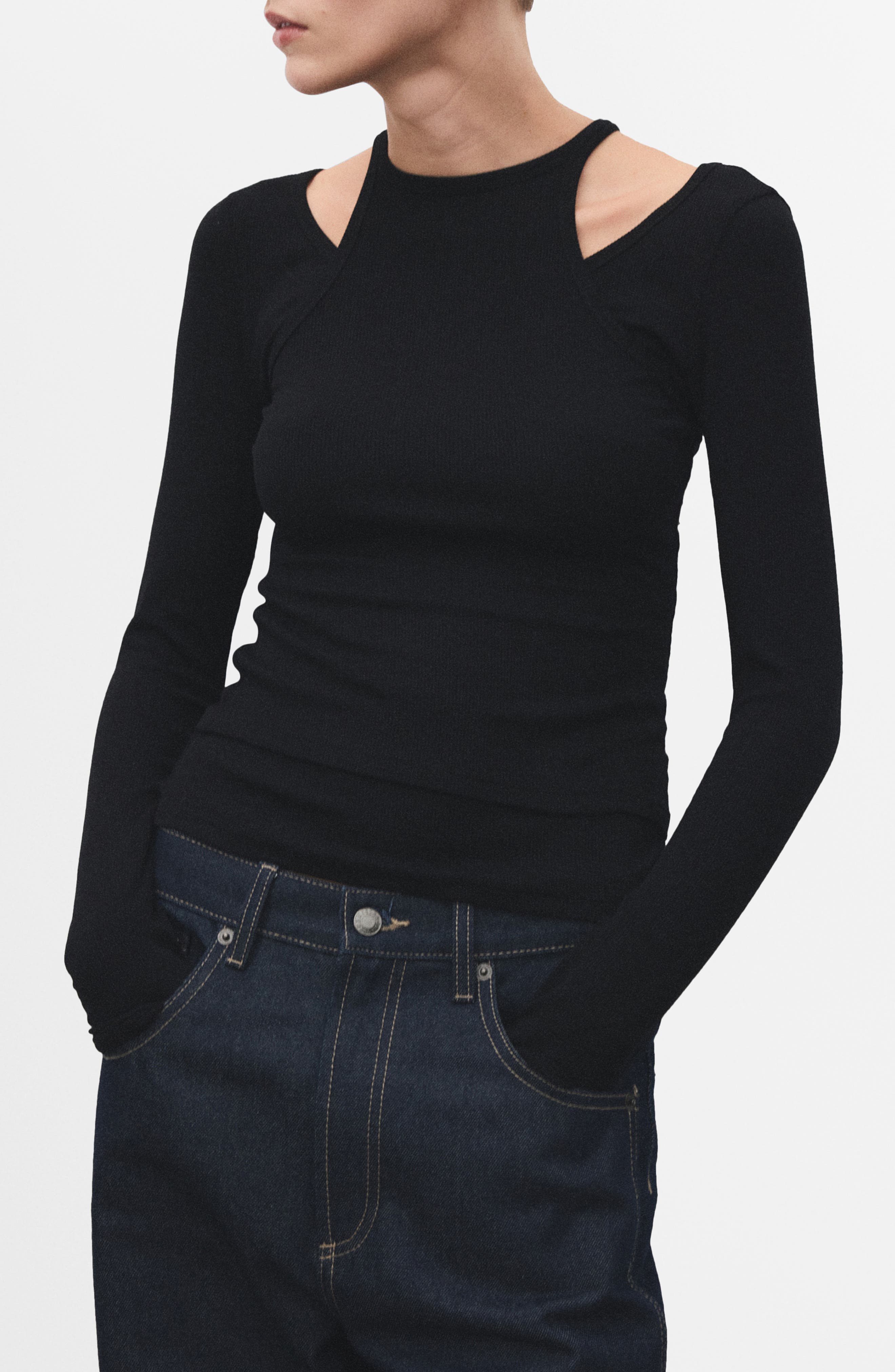 MANGO Layered Look Long Sleeve Rib T-Shirt