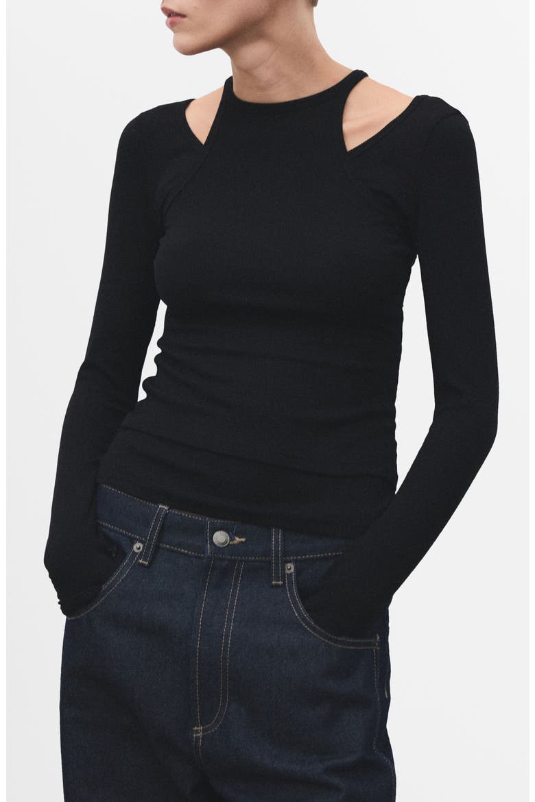 Layered Look Long Sleeve Rib T-Shirt, Main, color, BLACK