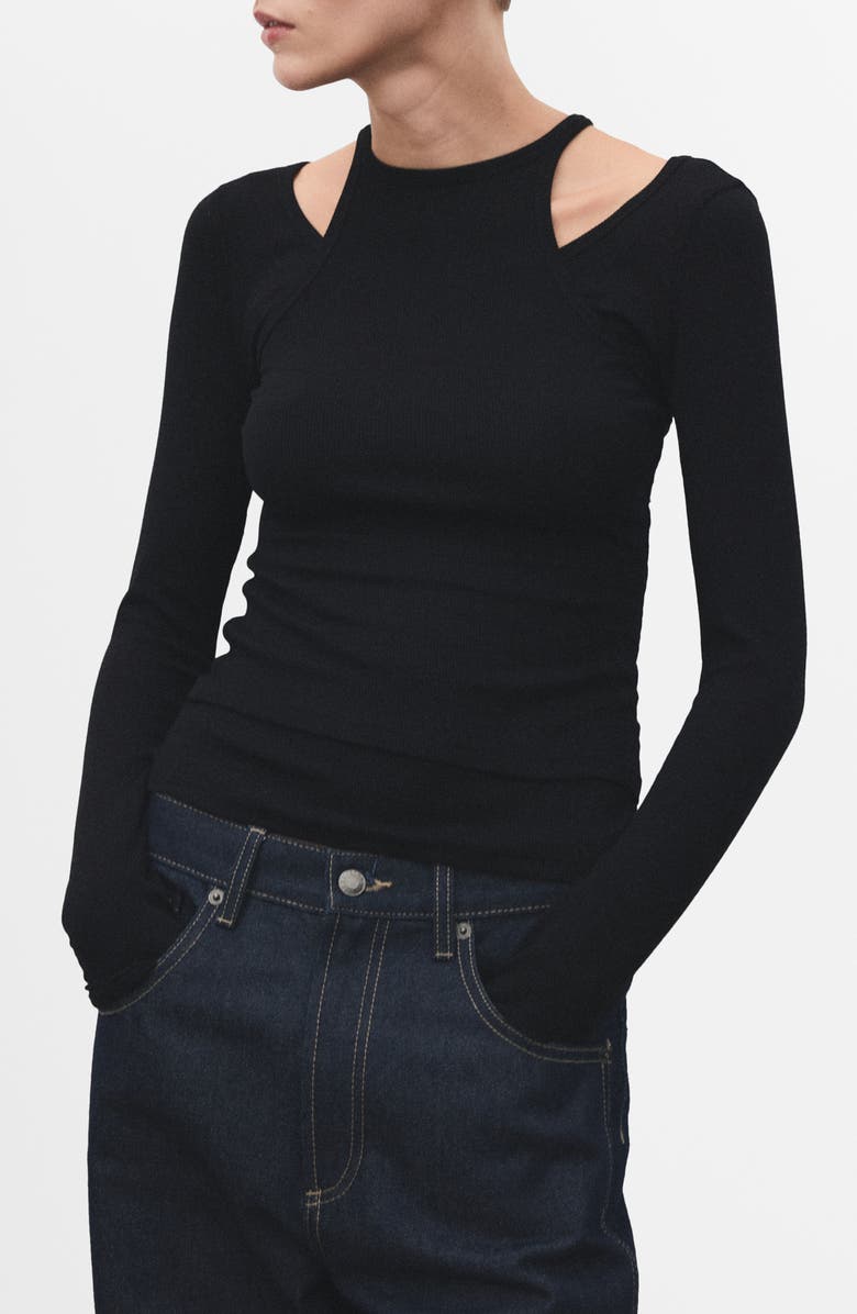 MANGO Layered Look Long Sleeve Rib T-Shirt, Main, color,