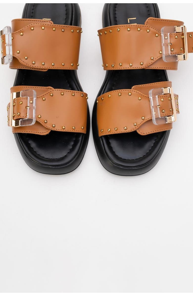 Prologue Shoes Zley Buckle Sandal, Alternate, color, Cognac Faux Leather