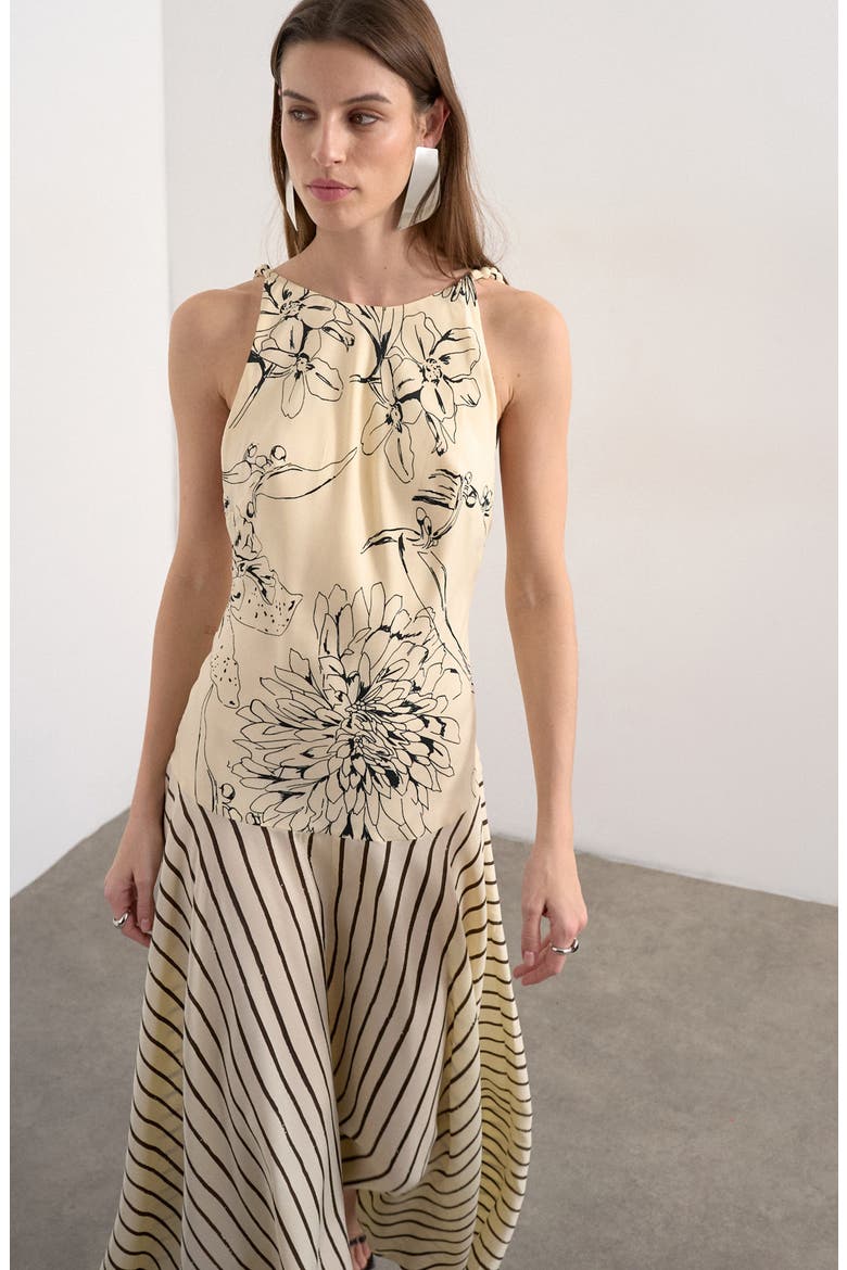 Beaded Strap Mixed Print Maxi Dress, Alternate, color, IVORY