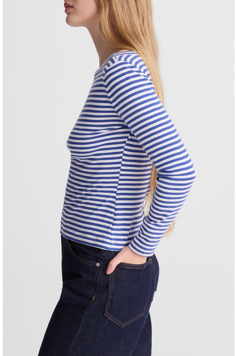 The '90s Stripe Cotton Boatneck T-Shirt, Alternate, color, FRENCH BLUE