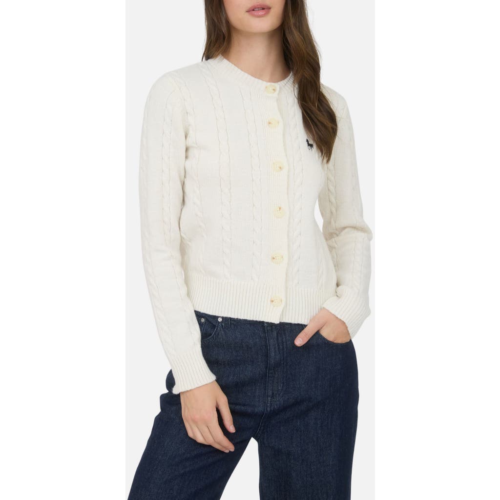 Blu Pepper Embroidered Horse Cable Knit Crop Cardigan In Cream