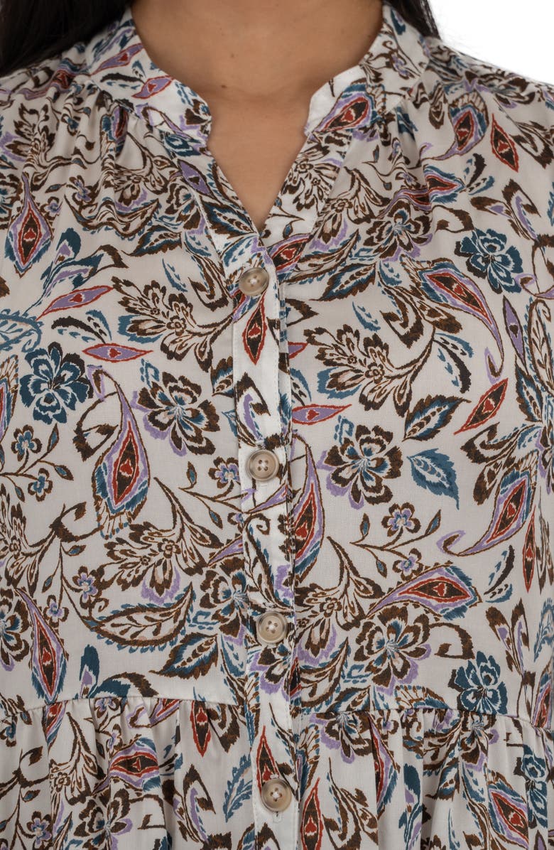 KUT from the Kloth Tallulah Tiered Long Sleeve Dress, Alternate, color, Ivory/ Brown