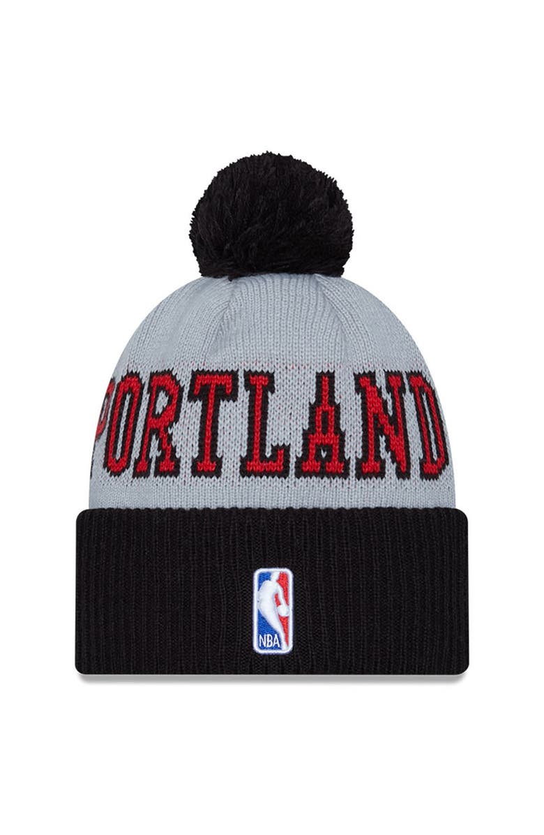 New Era Men's New Era Black/Gray Portland Trail Blazers Tip-Off Two-Tone Cuffed Knit Hat with Pom, Alternate, color, 