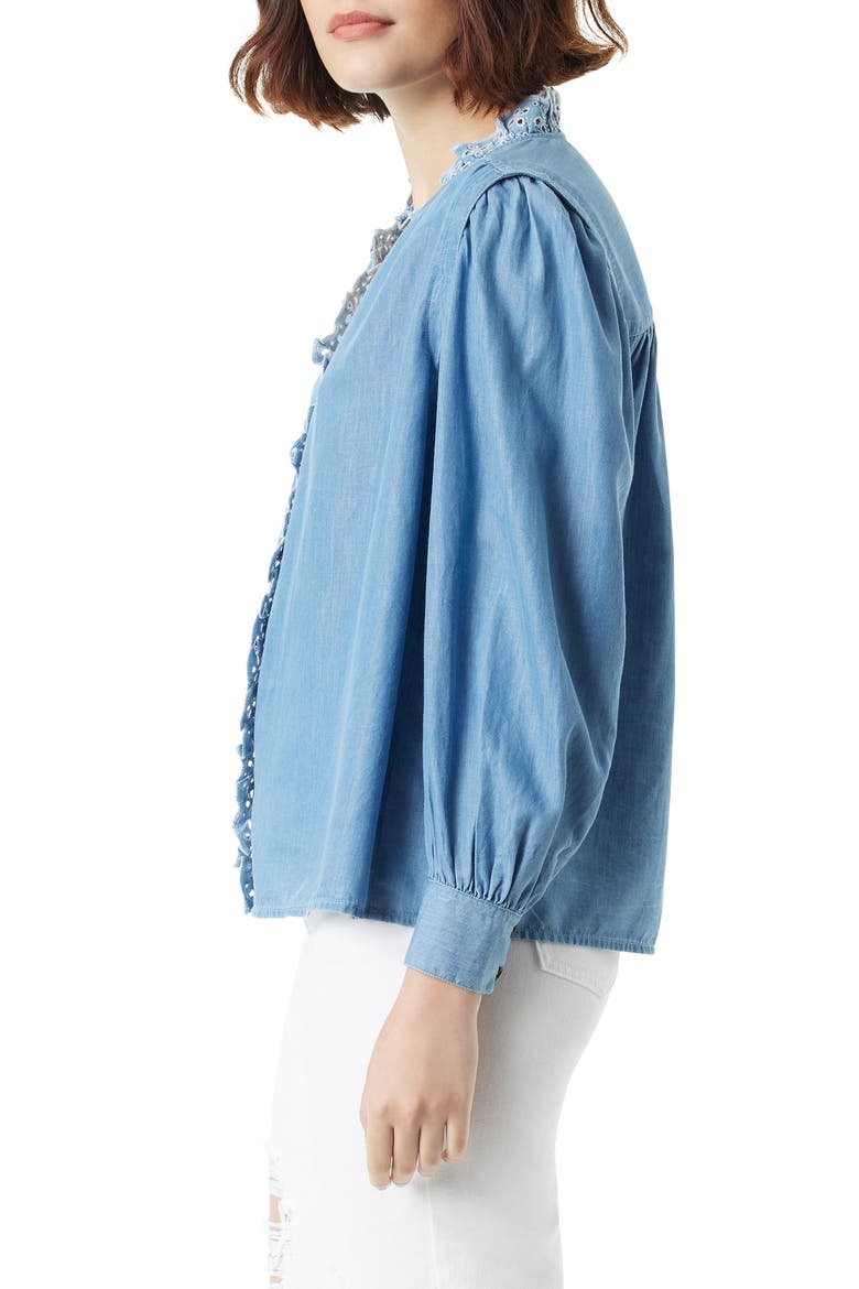Briar Eyelet Trim Cotton Blend Button-Up Shirt, Alternate, color, JOHNSEN