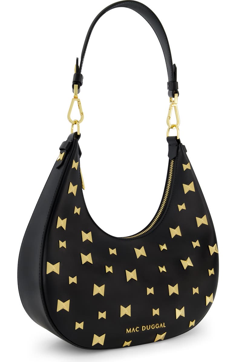 Mac Duggal Gold Plated Hardware Leather Hobo Bag, Alternate, color, Black