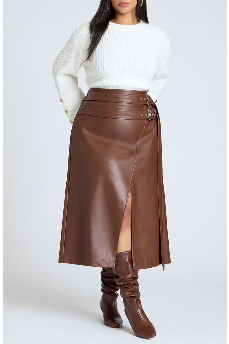 Double Belted Faux Leather Skirt, Alternate, color, ROCKY ROAD