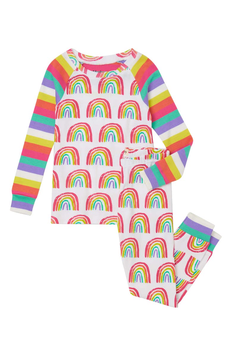 Hatley Kids' Pretty Rainbows Organic Cotton Fitted Two-Piece Pajamas, Main, color, 