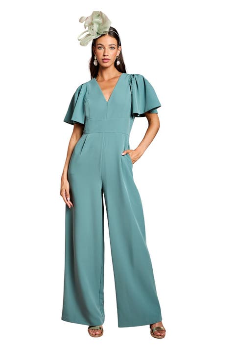 Flutter Sleeve Plunge Jumpsuit