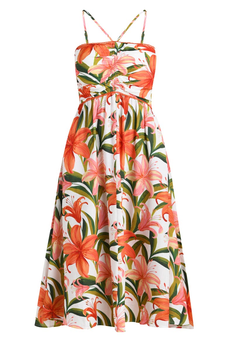 Jungle Blossoms Lace Trim Midi Dress, Alternate, color, ORANGE MULTI