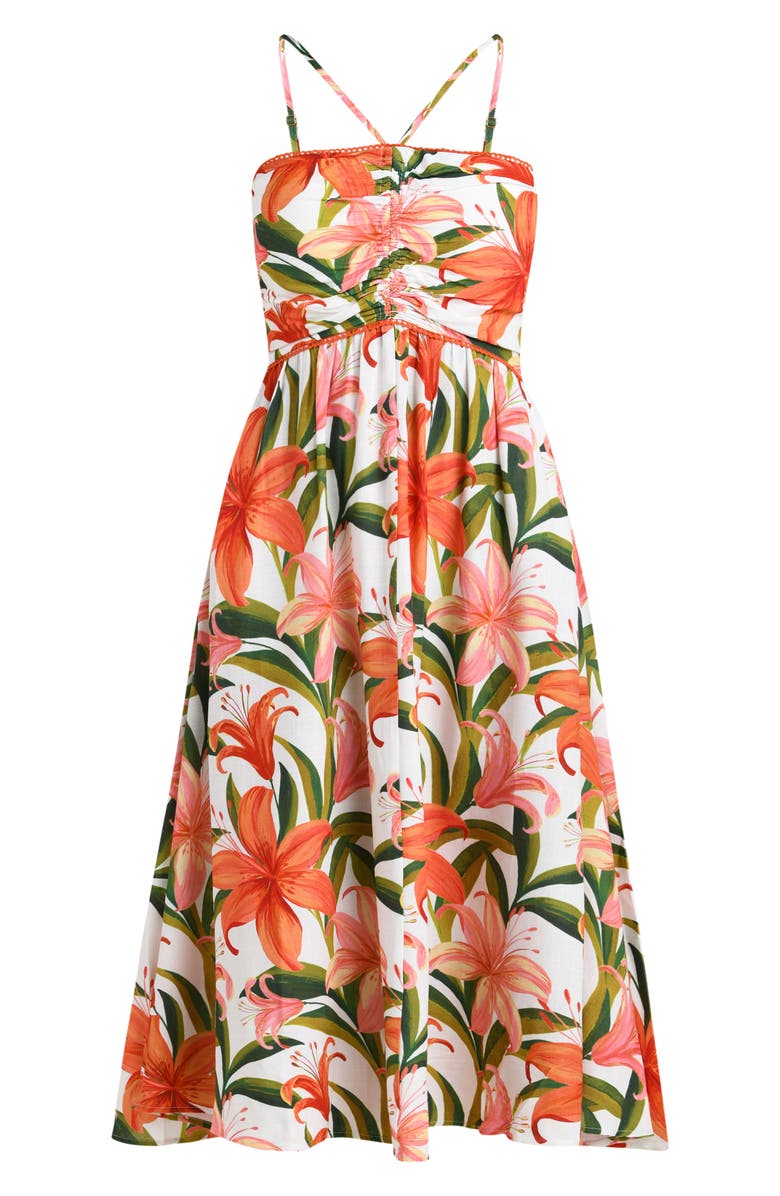 La Blanca Jungle Blossoms Lace Trim Midi Dress, Alternate, color,