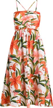 La Blanca Jungle Blossoms Lace Trim Midi Dress