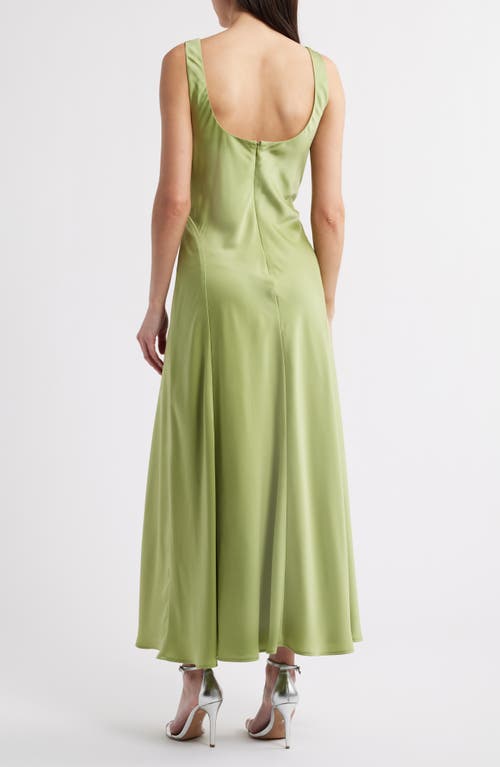 Wayf Tala Cowl Neck Satin Gown In Olive