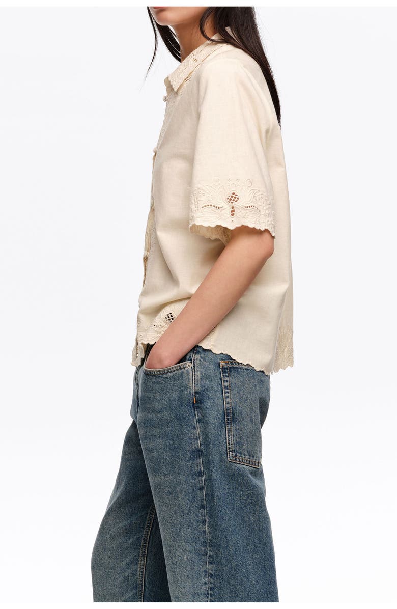 Bimba y Lola Linen Cotton Embroidered Shirt, Alternate, color, Beige