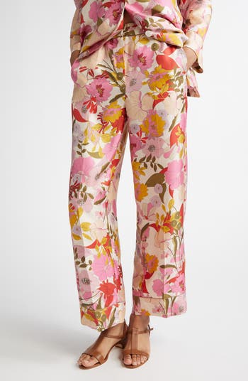 関税込【S Max Mara】［LEDA］ シルク 柄ツイル パジャマパンツ Max Mara Leda Floral Silk Pants | Nordstrom