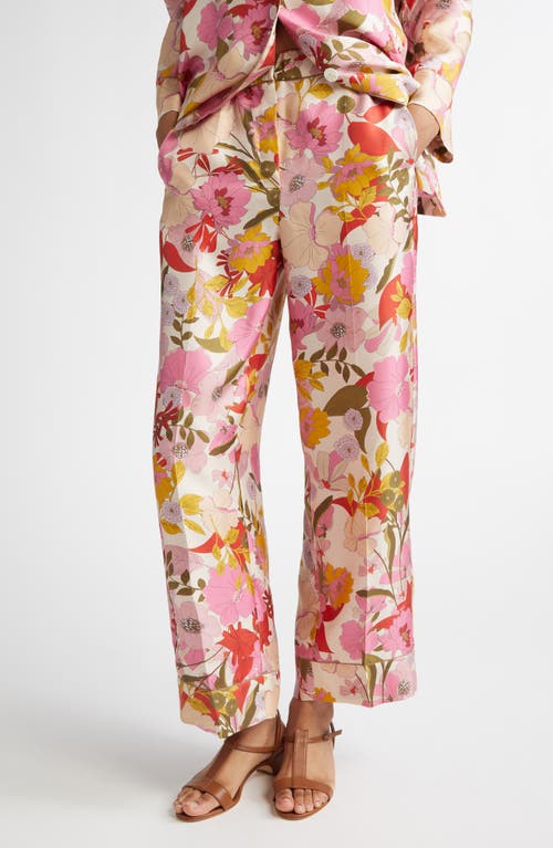 Max Mara Leda Floral Silk Pants In Pink