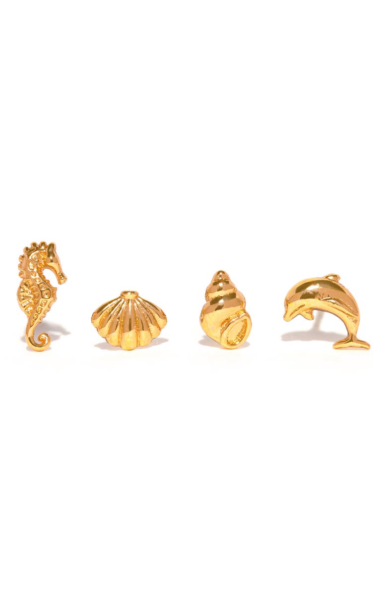 Girls Crew Coastal Creatures Set of 4 Assorted Single Stud Earrings, Main, color, Gold