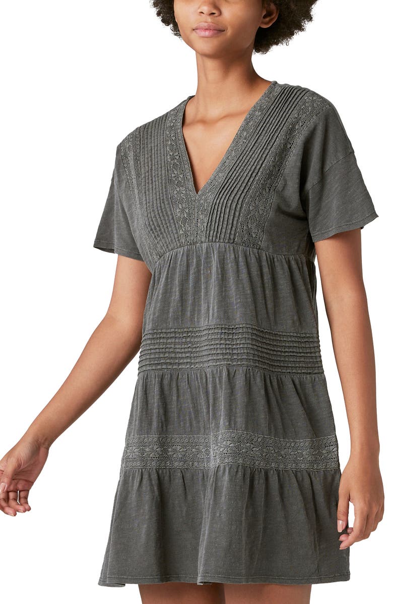 Lucky Brand Pintuck V-Neck Cotton Minidress, Alternate, color,