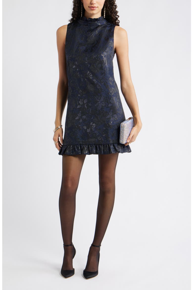 Bow Back Floral Brocade Minidress, Alternate, color, NAVY MULTI BROCADE
