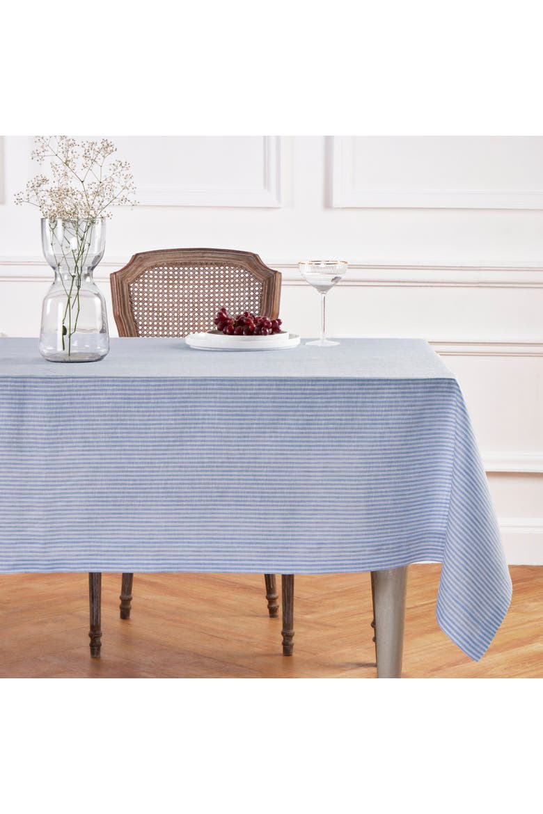 Linen Tablecloth - Narrow Stripe, Alternate, color, Cornflower Blue and White