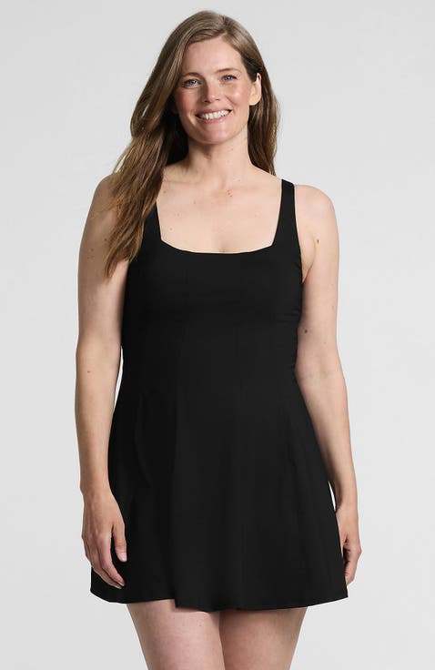 Square Neck Corset Seamed Swim Dress