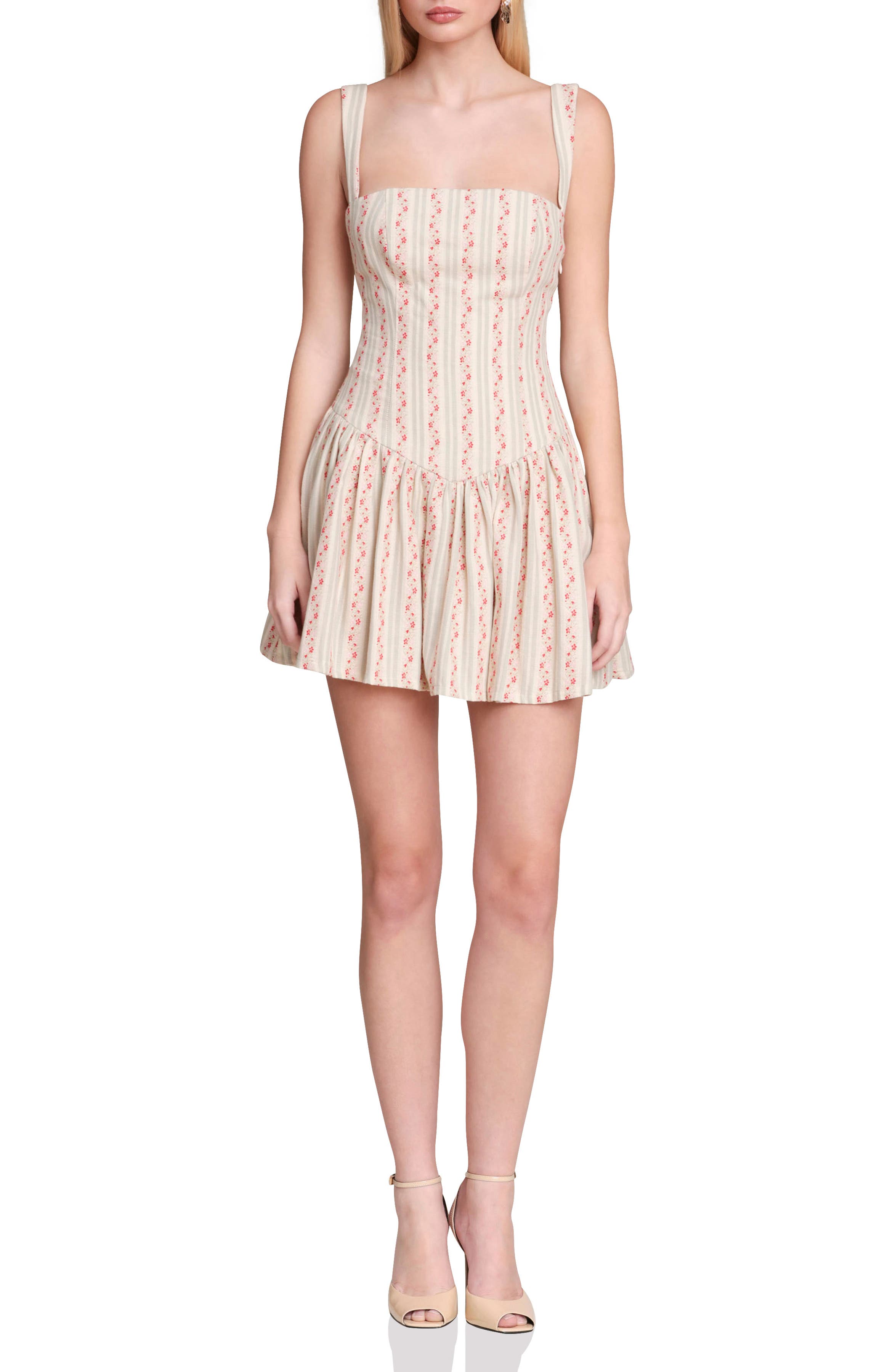Avec Les Filles Floral Border Print Drop Waist Minidress